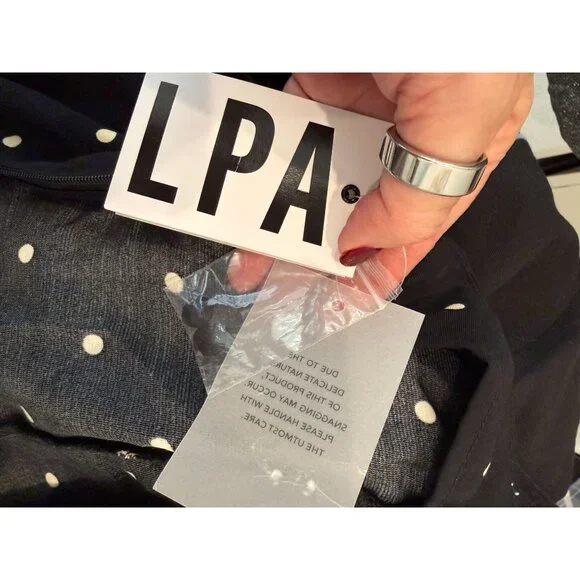 LPA Romi Halter Top Revolve Black Cream Polka Dot Knot Front Backless Peplum NWT - Picture 8 of 9